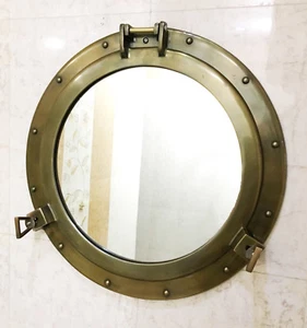 Nautical Ship 20" Porthole Mirror Wall Decor Antique Brown Finish Home Decor - Picture 1 of 6