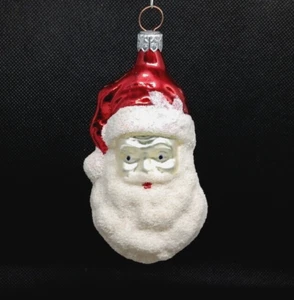 Vintage Glas Weihnachtsmann Kopf Ornament mattiert mit Glitzer 4" Christbaumschmuck - Bild 1 von 13