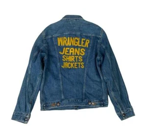 VTG WRANGLER REAR FELT LOGO 4 POCKET DENIM WESTERN JACKET COWBOY RODEO S 38” - Picture 1 of 9
