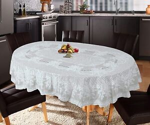 Rose Floral PVC Lace Vinyl Oval Tablecloth for 4 to 6 Seater Dining Table 54X78"