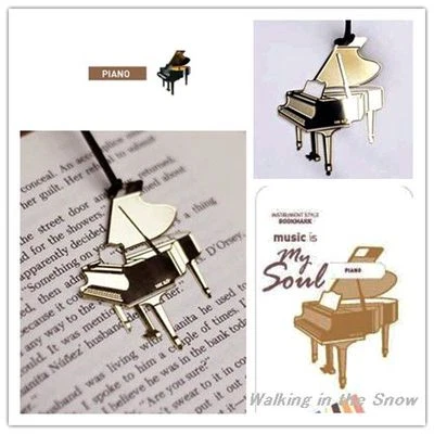 LING Piano Instrument Gold-plated Stainless Metal Music Bookmark Party Decals Gift