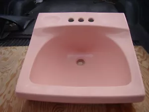 Vtg Original NOS ELJER Porcelain Bathroom Wall Sink PINK - Picture 1 of 10