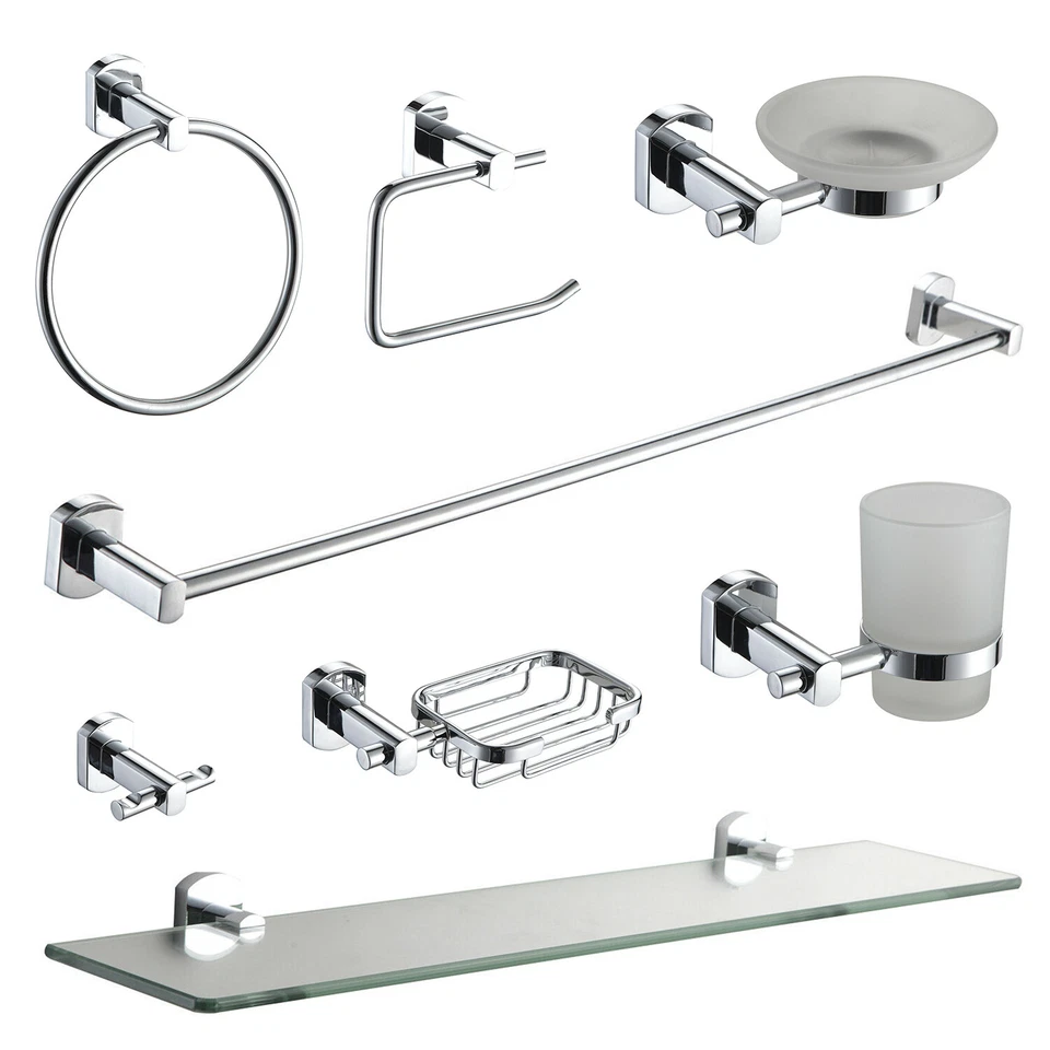Wall Mounted Chrome Bathroom Accessories Toilet Roll Holder Towel Rail Ring Hook - Image 1 of 1