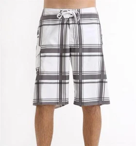 Men's Volcom Stone Intermix white Boardshorts Swimwear gray plaid NEW - Picture 1 of 1