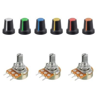 - KEINE MARKE / GENERIKUM - 3x Potentiometer B10K Ohm Linear 0,5W 15mm + 6x Knauf Knob Farben
