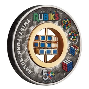 Cubo Rubik’s™ de 2 dólares 50 aniversario - Tuvalu 2 oz plata 2024 - Imagen 1 de 5