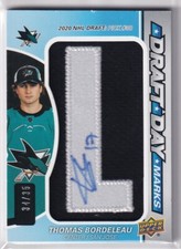 2022-23 UD SP GAME USED DRAFT DAY RC MARKS AUTO PATCH "L" THOMAS BORDELEAU /35