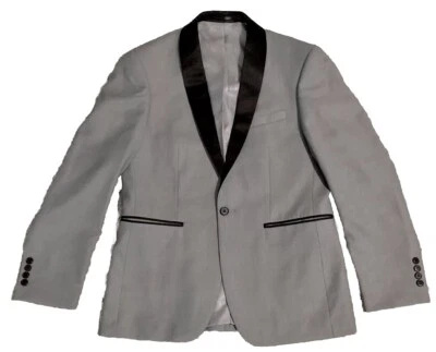Mens Tuxedo 38/32 One Button Classic Formal Slim Satin Shawl Lapel Grey No Pleat - Image 1 of 4