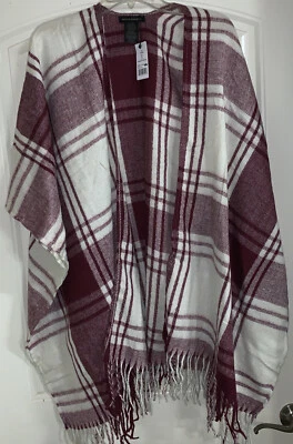 Banana Republic Wrap Kimono Blanket Cashmere Blend Mariana Plaid-Red One Size - Image 1 of 3