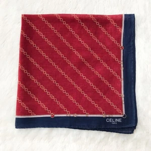 Vintage Handkerchief Red Cotton Gold Chain Striped Diagonal Pocket Square 18" - Picture 1 of 2