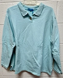 Vintage 90s Fresh Produce Powder Blue Collared Sweatshirt XL Flaw - Picture 1 of 5