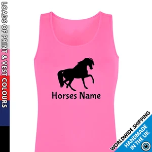 Damas Nombre de Caballo Personalizado Texto Impreso Chaleco Camiseta sin Mangas Regalo Personalizado Pony Rider - Imagen 1 de 7