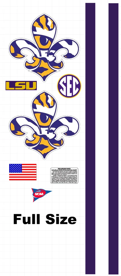LSU Football  Helmet Decals with Stripes Full Size 8 mil - Image 1 of 1