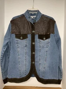 DG2 by Diane Gilman Denim & Suede Jacket w/Turquoise Accents, Size Large - Picture 1 of 6
