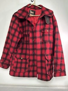 VTG Woolrich 523 Black Buffalo Plaid Wool Insulated Hunting Jacket Coat Size 40 - Picture 1 of 11