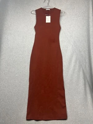Zara Womens Sleeveless Midi Sheath Dress M Cut Out Back Rust Stretchy Minimalist - Image 1 of 4
