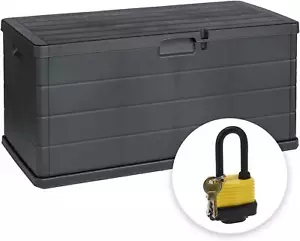 Large Garden Storage Box 340L Plastic Outdoor Weatherproof Dark Grey inc Padlock - Picture 1 of 7