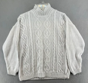 Casual Corner Womens Sweater Small White Vintage Mock Neck Cable Knit - Picture 1 of 8