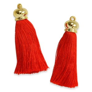 Set of 2 Tassels 2 3/4" (70mm) drop with Gold Cap *colors* - Picture 1 of 10
