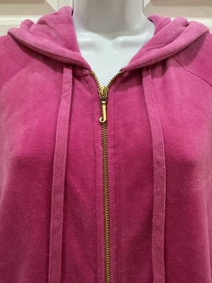 Juicy Couture Pink Velour Hoodie XXL Zip Logo Pocket Sweatshirt Y2K Track Jacket - Image 1 of 4