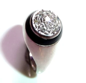 Ring 585 Gold 0.25 ct Diamanten schwarzer Onyx Gr 60 / 19,1 mm änderbar sie + er - Picture 1 of 12