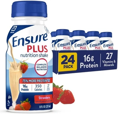 Batido de reemplazo de comida para batido Ensure Plus Strawberry Nutrition 8 fl oz - Paquete de 24 Foto 1 de 4