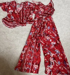 Jaase Floral Bohemian Rayon Jumpsuit W/ Top Floral Sleeveless Wide Leg XL - Picture 1 of 13