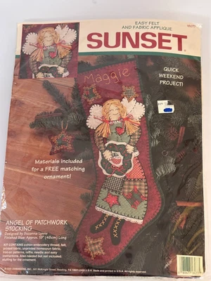 Sunset Embroidery Felt Kit Angel of Patchwork Stocking 18077 Vtg 1995 New - Image 1 of 4