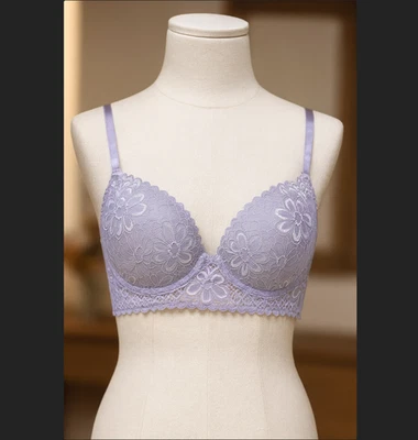 Frederick’s of Hollywood Lace Push Up Bra 34C Olga Lavender 5 Hook Adjustable - Image 1 of 4