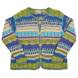 Vintage Handstrick Cardigan Pullover Boho bunt Knopfleiste 90er Medium - Bild 1 von 7