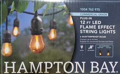 Hampton Bay LED String Lights with FLAME EFFECT, 12ft Commercial Grade - Image 1 of 4
