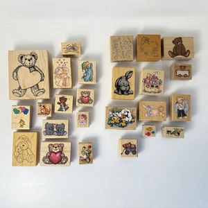 25 Rubber Stamps~Wood Mounted~Bears~Hearts~HTF~Mixed Themes~Mixed Brands - Picture 1 of 10