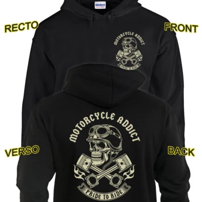 GILDAN SWEAT MOTORCYCLE ADDICT Biker Chopper Bobber Harley Davidson Indian Motard Moto