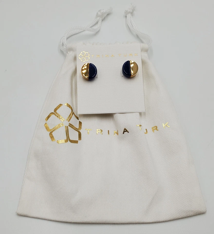 Серьги Trina Turk 0,5 дюйма золотистый синий люцит диск пирсинг гвоздики подписанные новые - Изображение 1 из 4