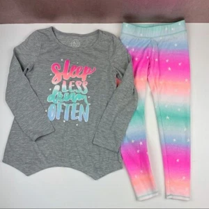 SO Gray Neon Pink Orange Green Stripe Long Sleeve Pajama Set Girl Size XS 5/6 - Picture 1 of 5
