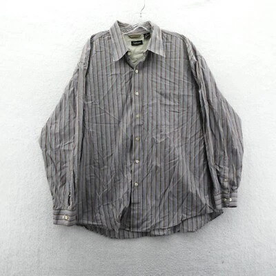 Camisa de vestir Van Heusen XL para hombre 17 17,5 gris azul a rayas manga larga con botones Foto 1 de 4