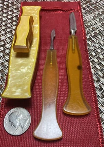 Antique Decorative Nail Care Set; Bakelite - Buffer and 2 Tools - Sold As Is - Picture 1 of 5