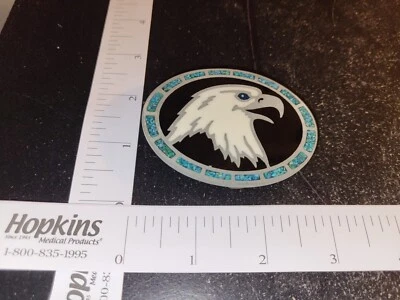 1984 AJM Oval Eagle Head Turquoise Look Belt Buckle Patriotic Albuquerque Rare - Image 1 of 2
