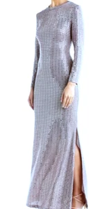 Bodycon-Damenkleid Morgan & Co grau Pailletten Medium neu mit Etikett bodenlang Langarm - Bild 1 von 3