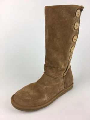Womens UGG AUSTRALIA 3387 Wood BUTTON Suede BOOT CHESTNUT BROWN SZ 8 - Image 1 of 4