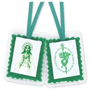 Green Laminated Scapular - Devotion to The Immaculate Heart  of Mary + Pamphlet