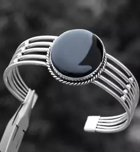 Black Onyx Bangle 925 Sterling Silver Handmade Gemstone Gift item MO141 - Picture 1 of 6