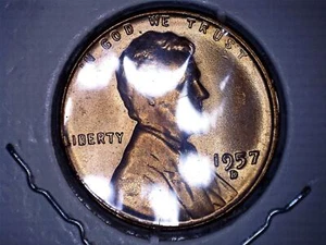 1957 D Wheat Cent Error Filled #5 & B in Liberty AU - Foto 1 di 4