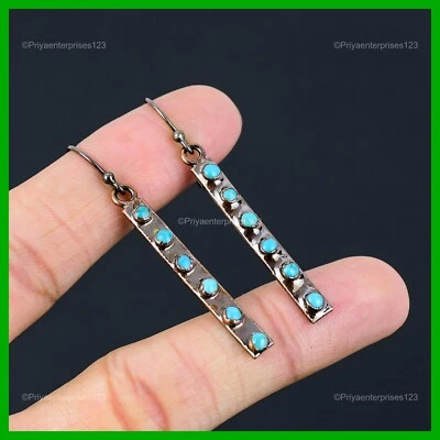 Copper Natural Arizona Turquoise Dangle Drop Art Deco Electroformed New Earrings - Image 1 of 4
