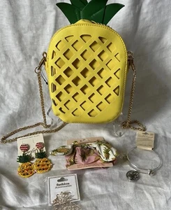 Women Pineapple Shoulder Retro Purse And Earrings Bracelet Lot - Picture 1 of 6