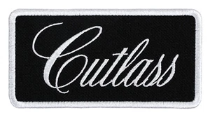 Oldsmobile Cutlass Script Embroidered Patch Black/White Iron-On Sew-On Hat Shirt - Picture 1 of 2