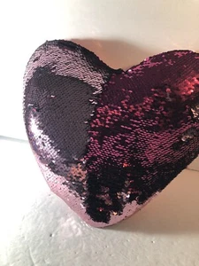 Heart Shape Sequin Pillow Reverse Sequin Pink Purple Shiny 12 x 12 Inch Throw - Picture 1 of 7