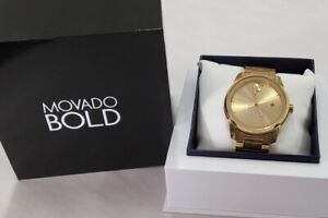 Movado Bold Gold Tone Men's Wrist Watch 01.1.34 6615 w Box Link Bracelet
