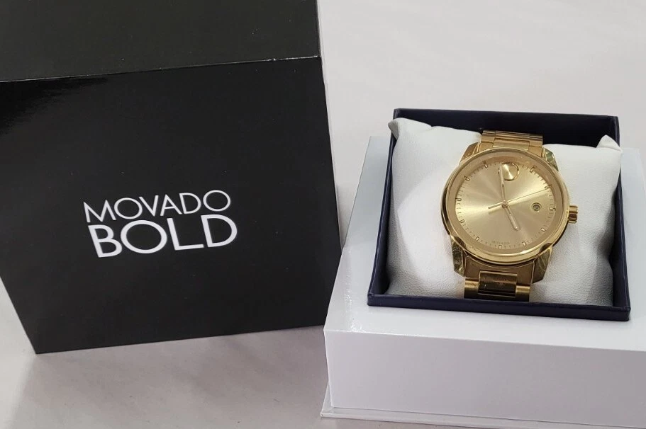 Movado Bold Gold Tone男士腕表01.1.34 6615带盒链式手链 — 第 1/4 张图片