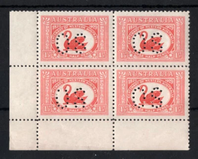 M2963 Australia 1929 SGO120 - 11/2d bloque de esquina escarlata opaco de 4 Foto 1 de 2